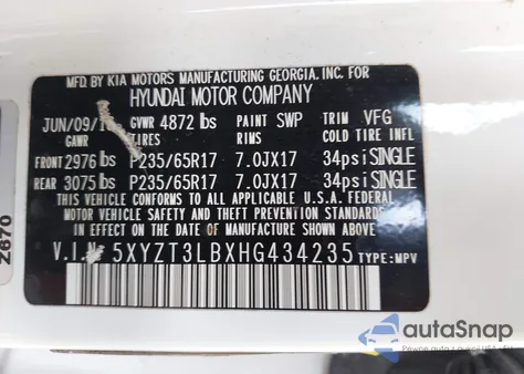 2017 Hyundai Santa Fe Sport 2.4L из США, поврежденный, VIN 5XYZT3LBXHG434235